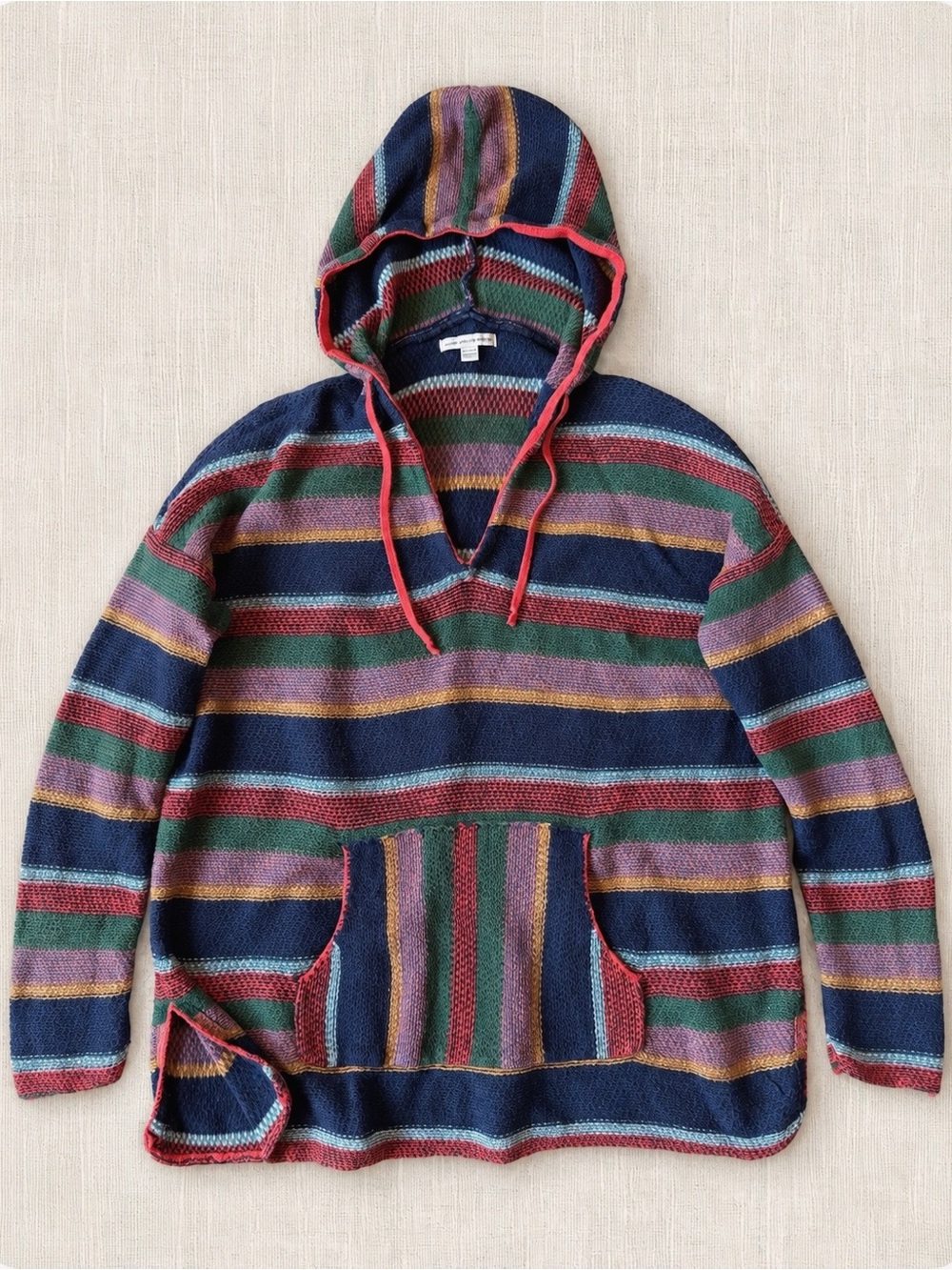 American Eagle Woman Striped Baja Relax Knit Hoodie Sweater MEDIUM Boho Folk